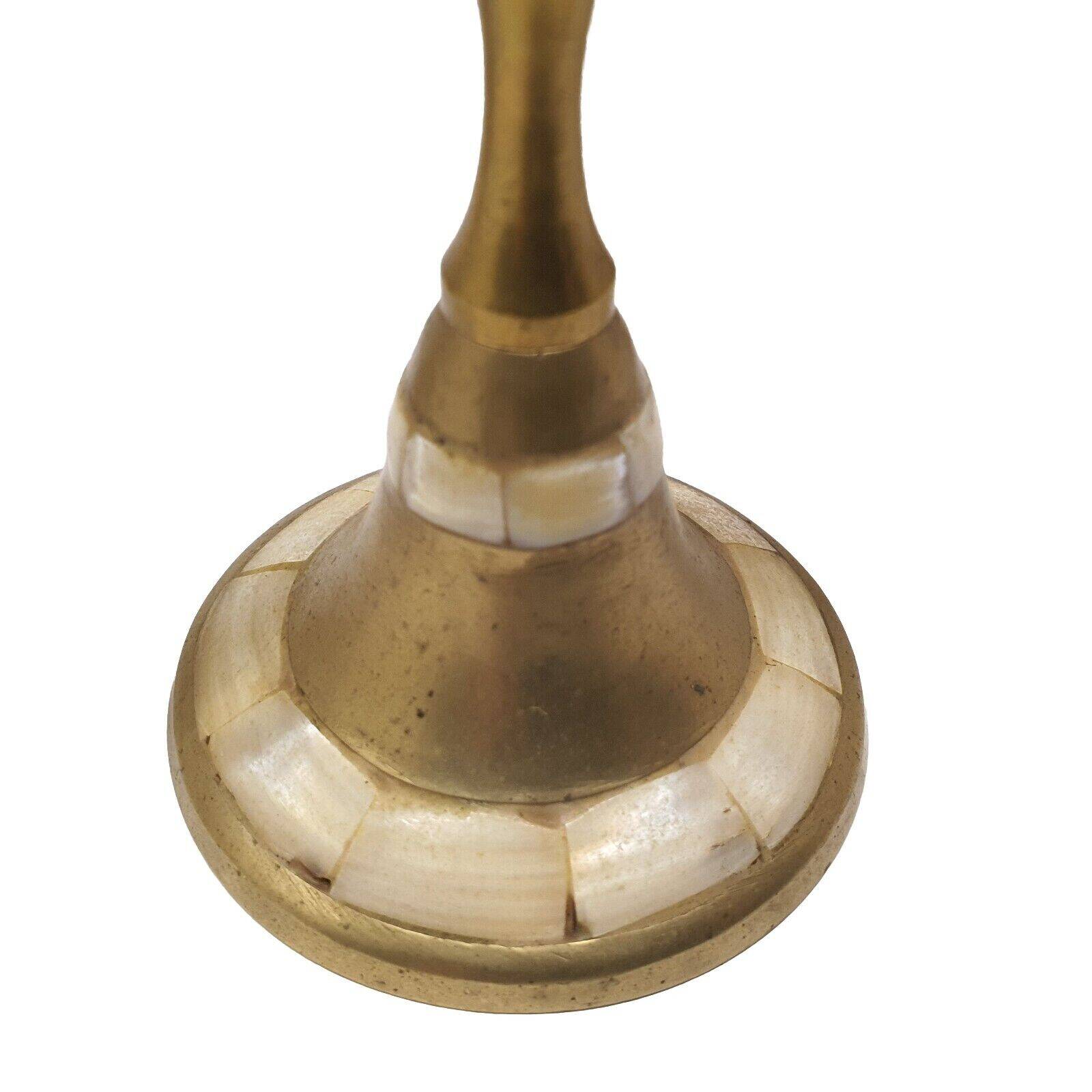 Set of 3-light brass candlesticks with mother-of-pearl intrusion