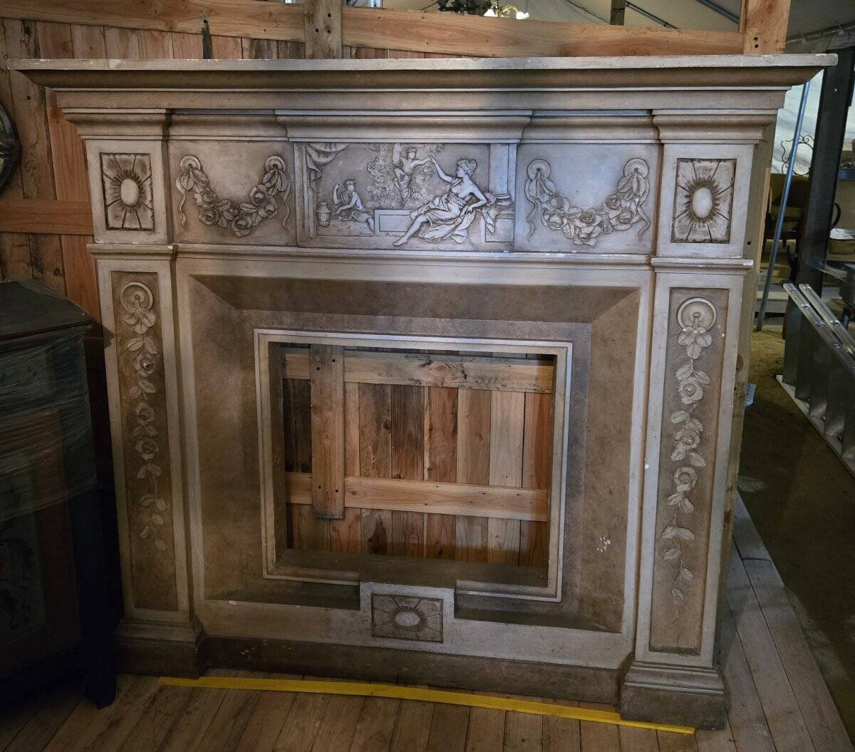 Very important plaster fireplace signed Fontés.