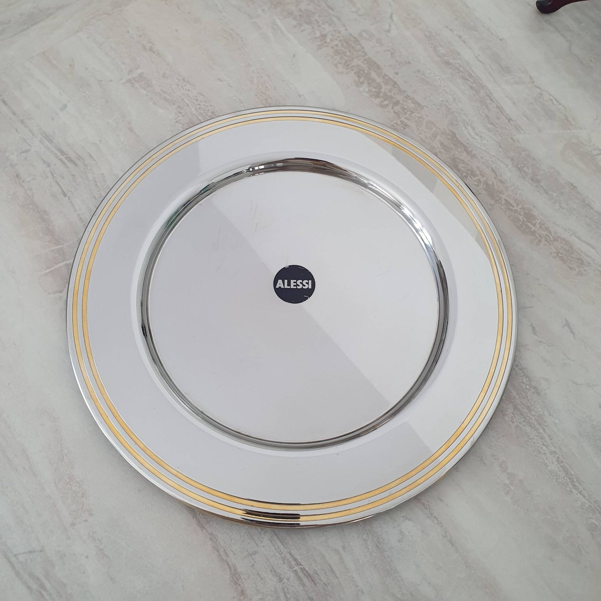 Alessi Ettore Sottsass / Serving plate stainless steel 18/10 and gold NG5100