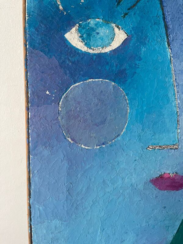 Portrait de femme, moderne abstrait, huile sur toile signé 1992