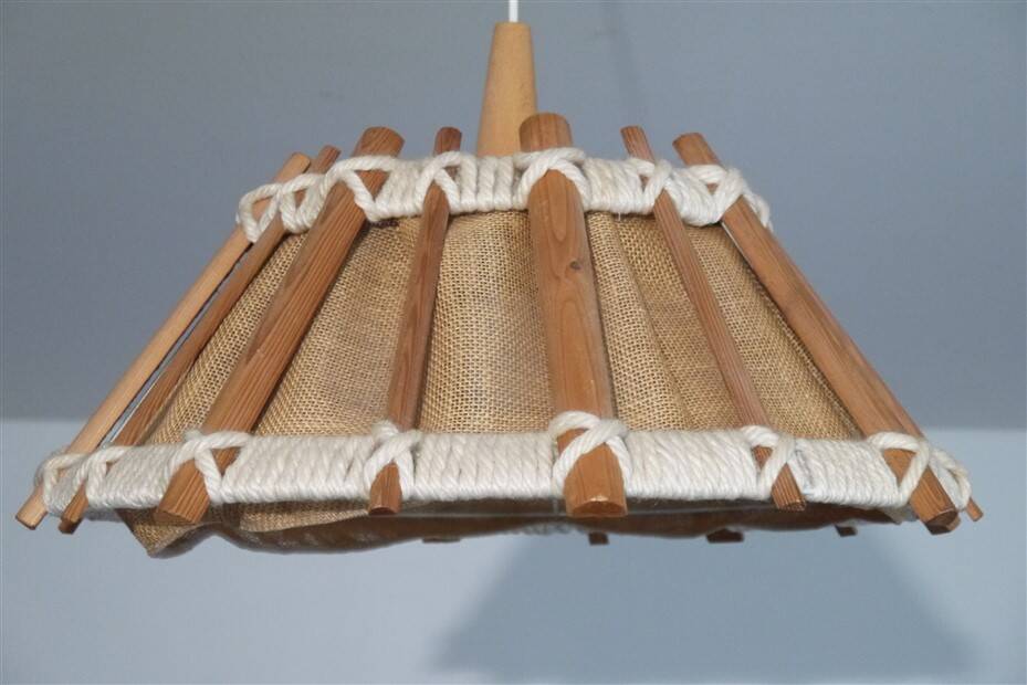 Vintage pendant lamp in wood and canvas 1970