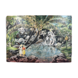 oil on panel Luxurious Waterfall Langevin La Réunion signed Smith