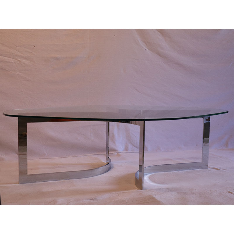 Table basse en verre et chrome de Paul Legeard 1970