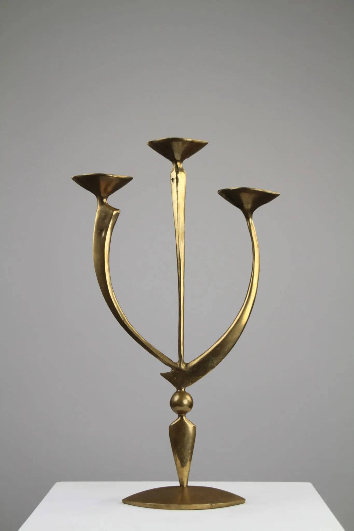 Solid Brass Three-Arm Candelabra — Modernist, 1960s