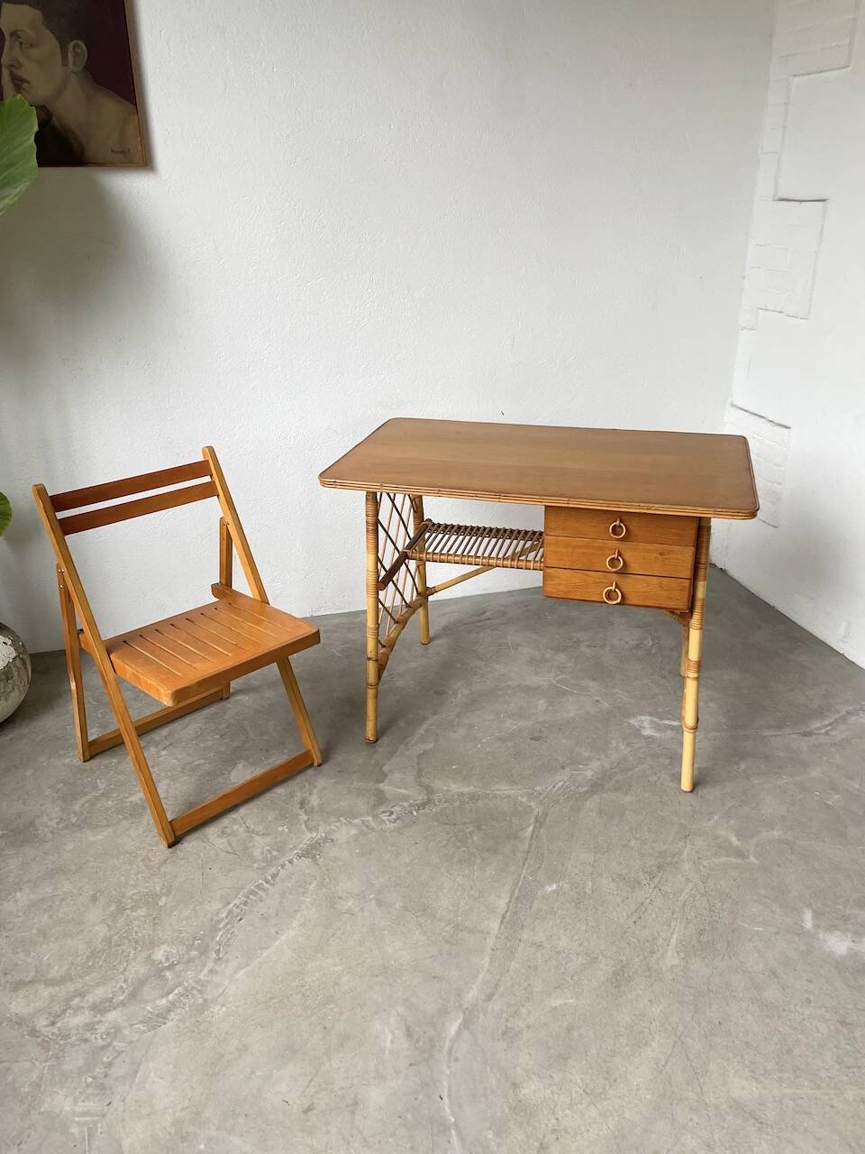 Bureau rotin Louis Sognot et sa chaise