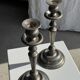 Two large antique silver-plated metal candlesticks, H30