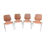 Suite of four chairs in teak color multiplis and chrome / vintage feet 60s-70s