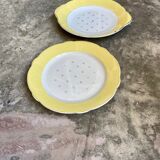 2 plats ronds Luneville en faïence jaune et dorée, service "Josette"