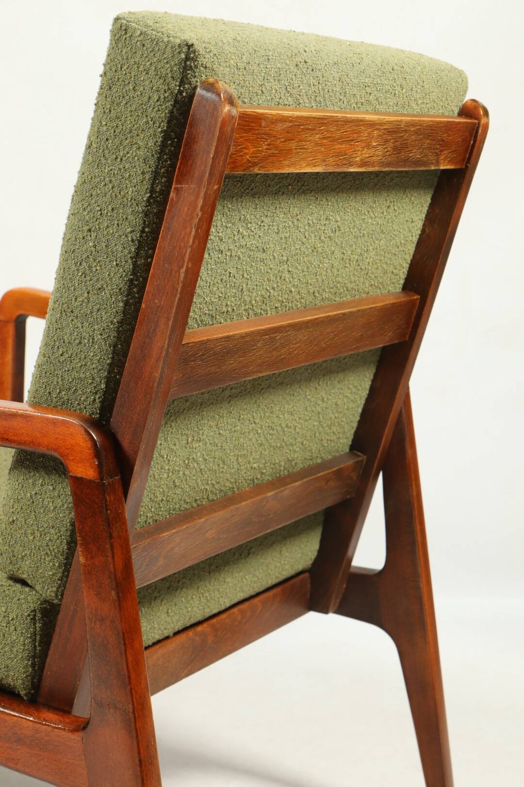 Fauteuil vintage avec coussins et boucles vertes en bois, 1980