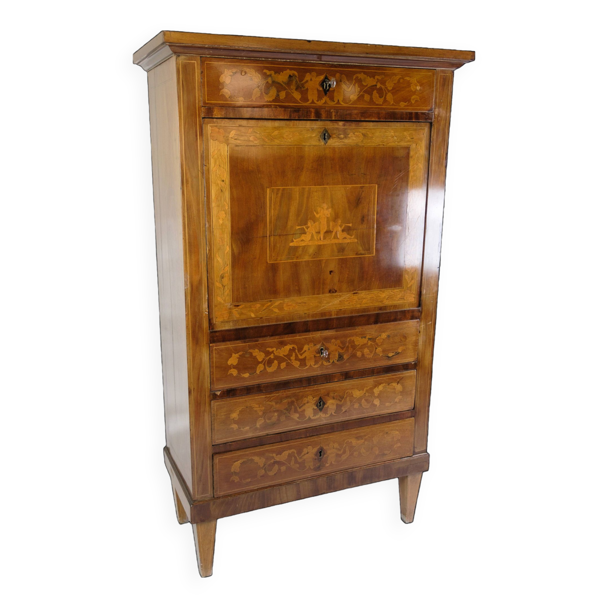 Secretary Empire Style Hand Polished Mahogany With Intarsia From 1820s