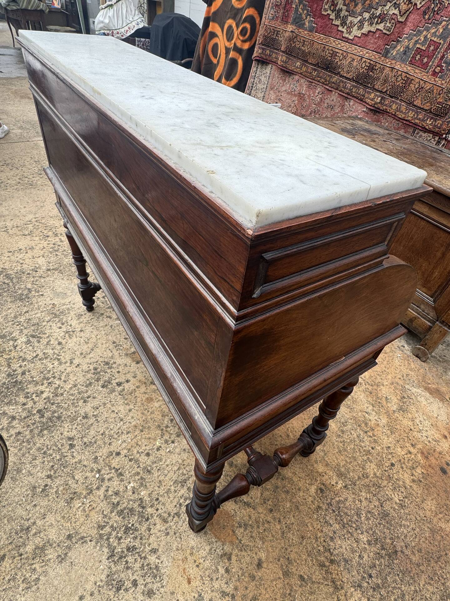 Secretary cylinder Mahogany white marble (Louis XVI style)