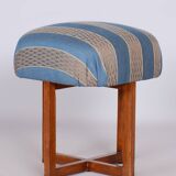 Restored Art Deco Beech Stool, New Upholstery, Revived Polish, Czechia, 1930s