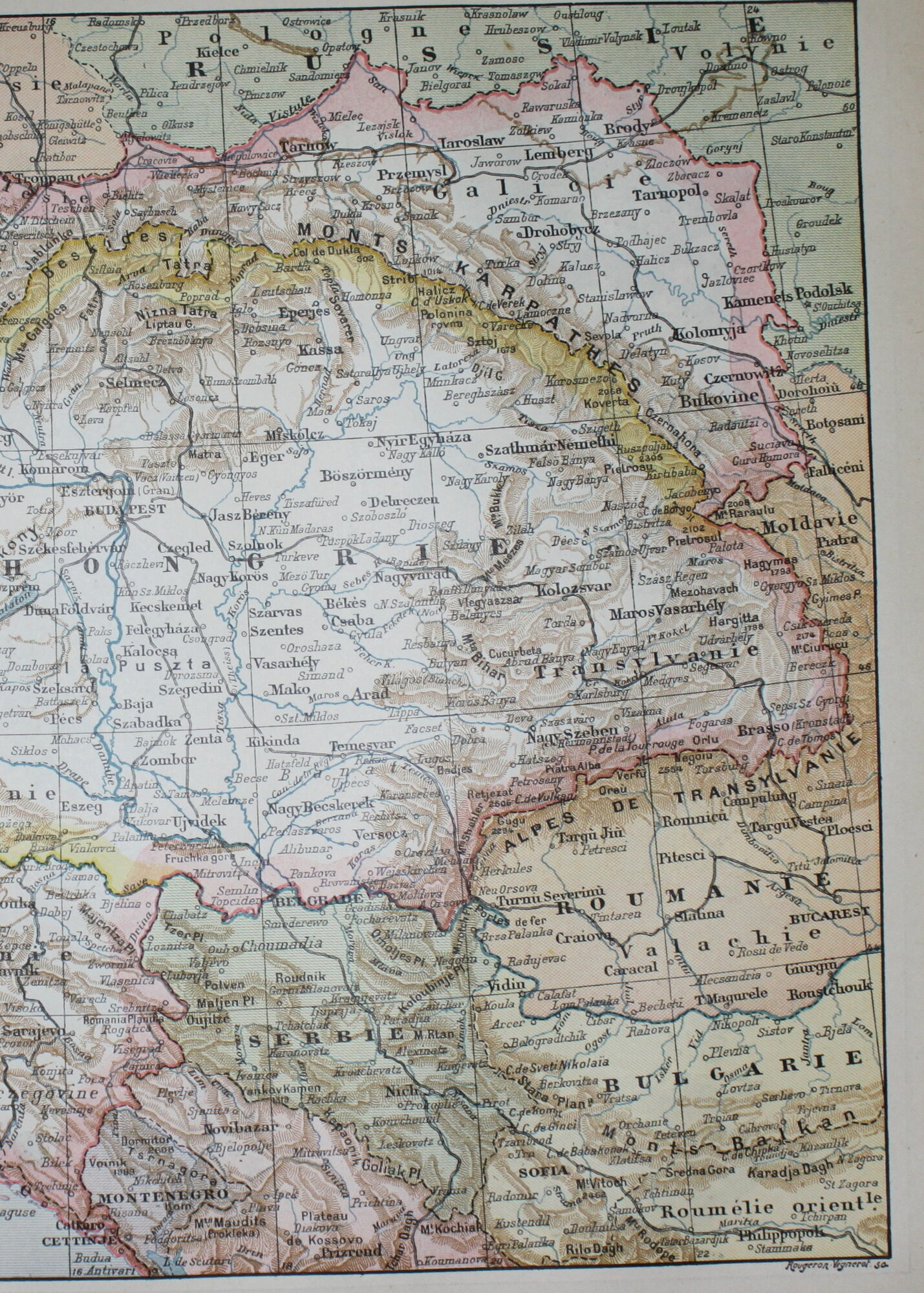 Engraving • Austro-Hungarian Empire, map • Original lithograph from 1898