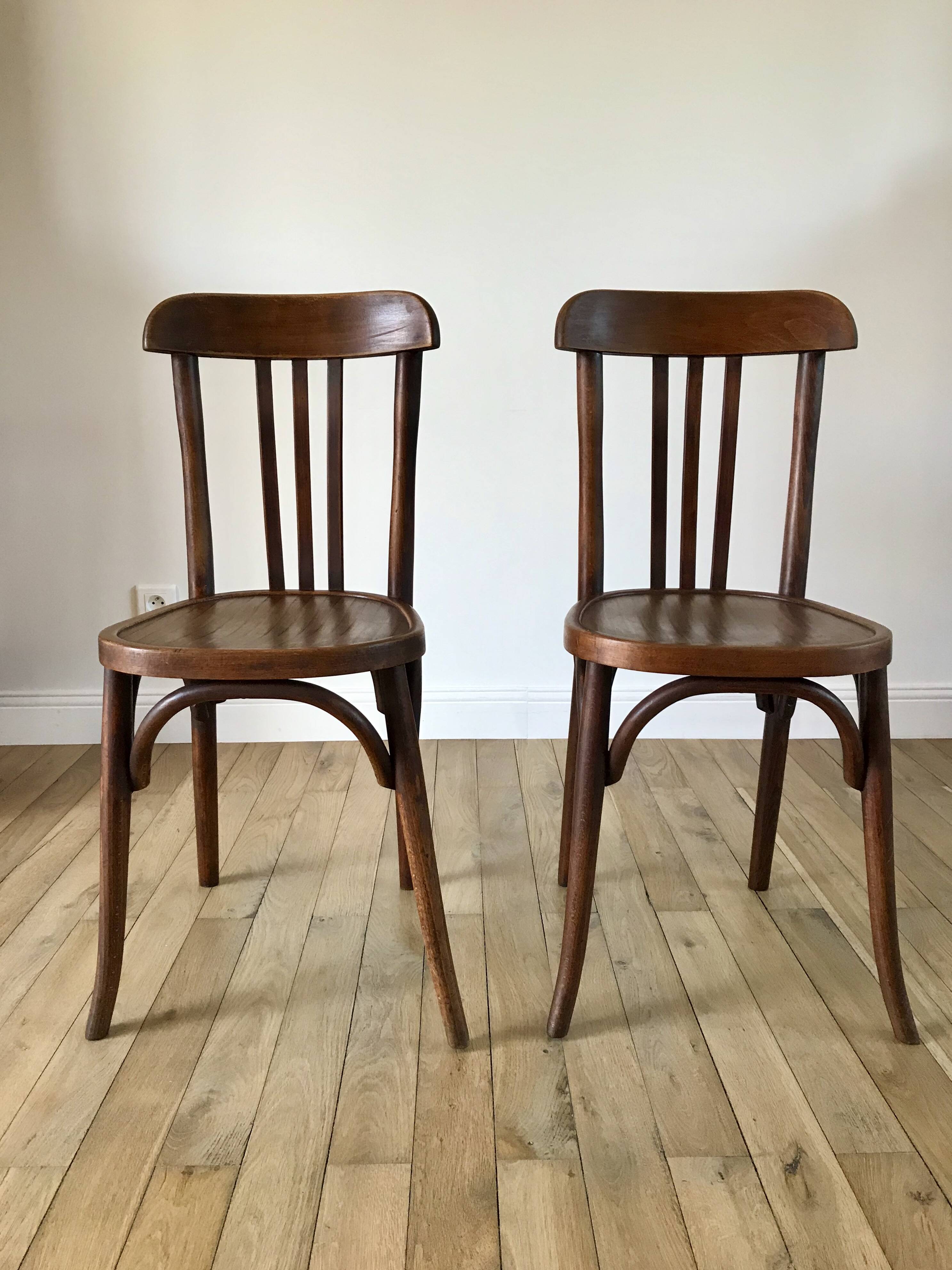 Set of 5 baumann bistro chairs in bent wood stamped xxth