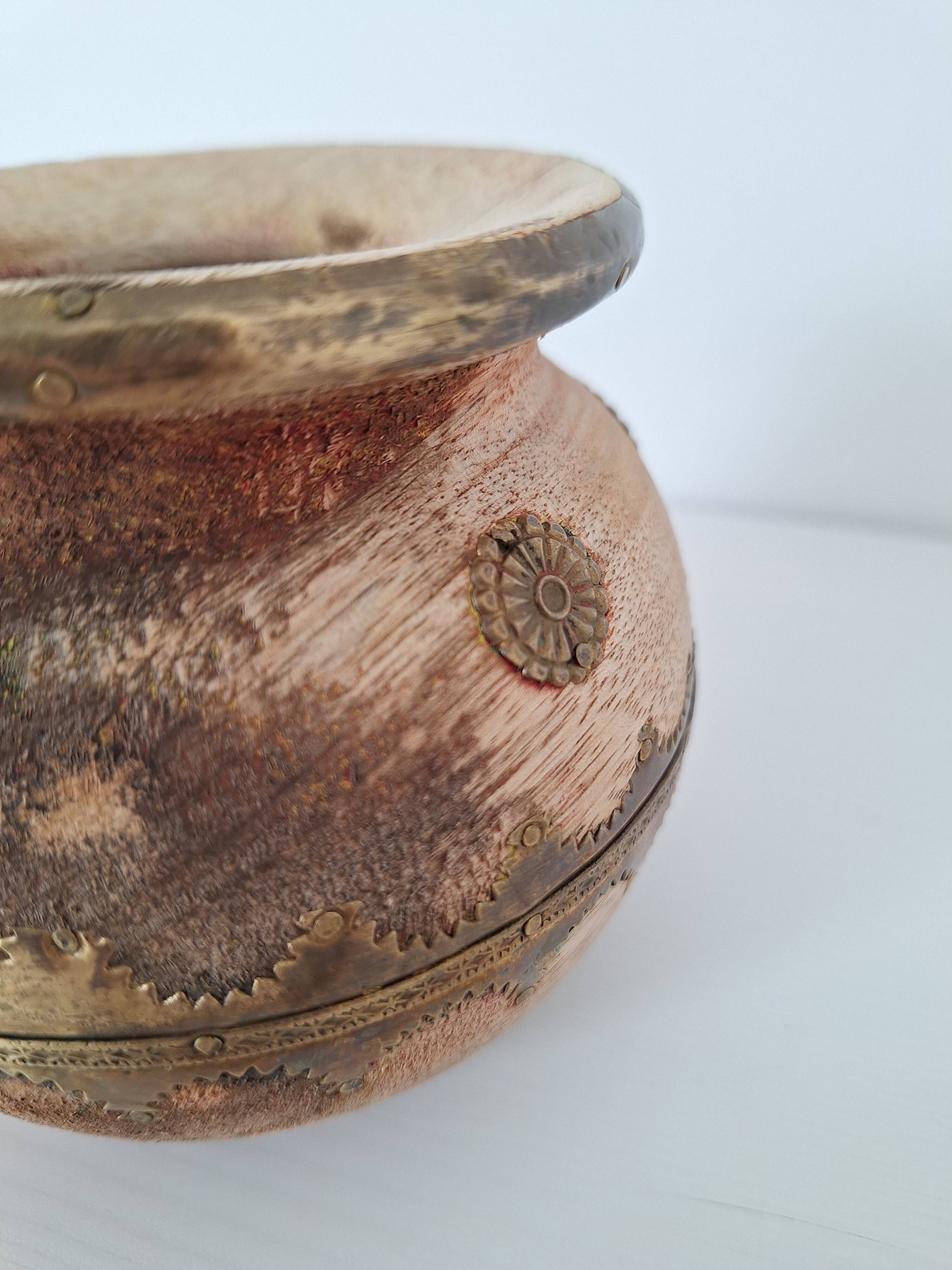 Wooden and brass vase