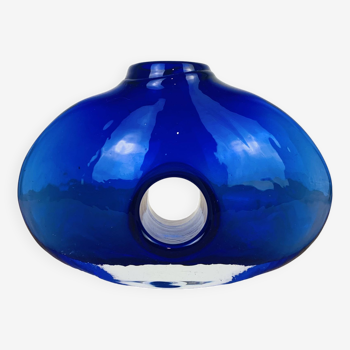 Vase lentille verre soufflé bleu