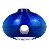 Blue blown glass lens vase