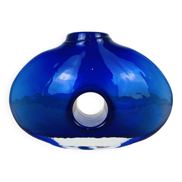 Blue blown glass lens vase