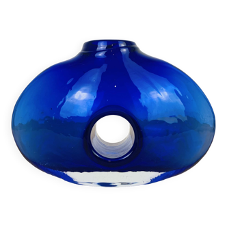 Blue blown glass lens vase