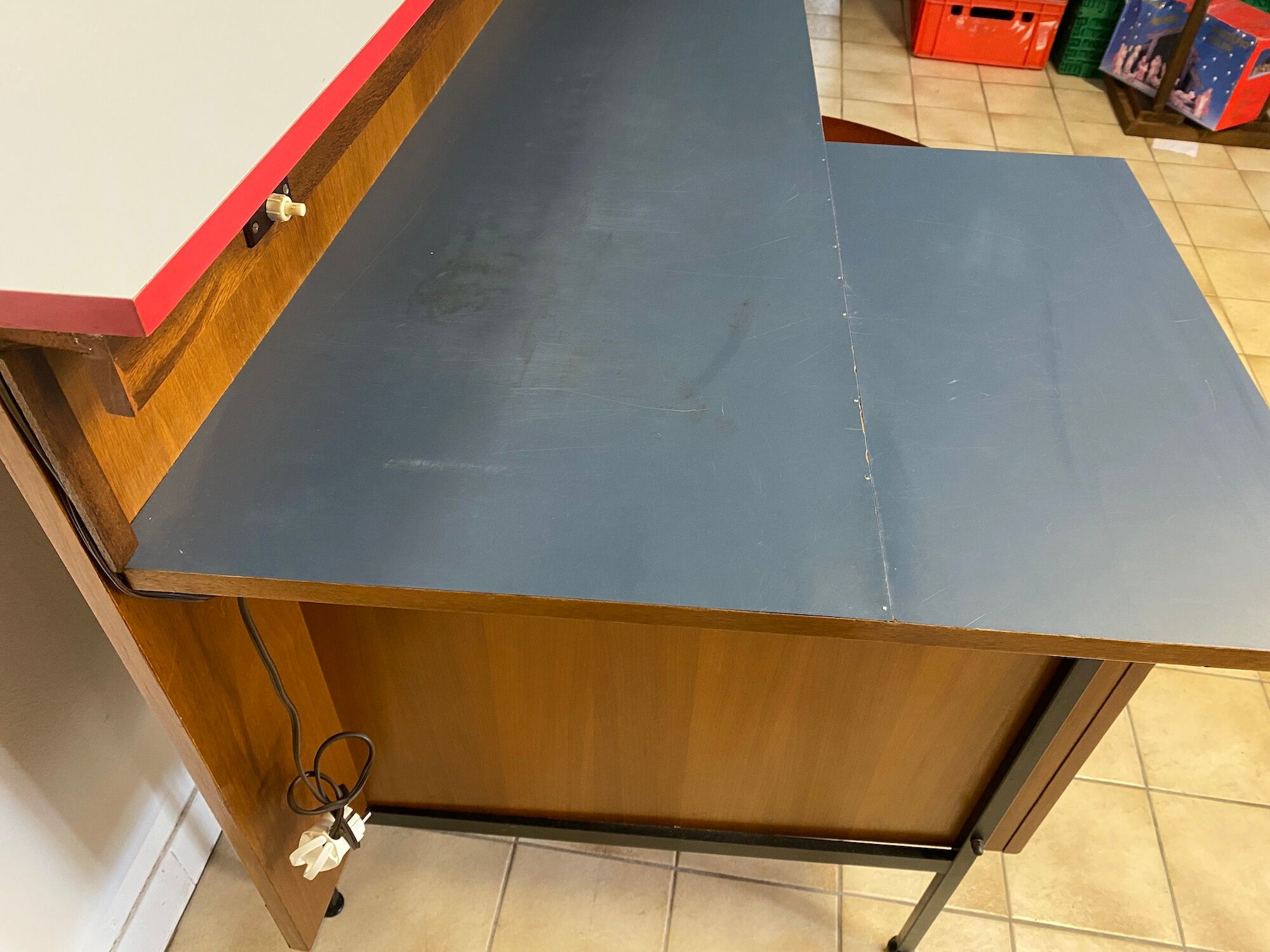 Vintage teak and formica bar with stool