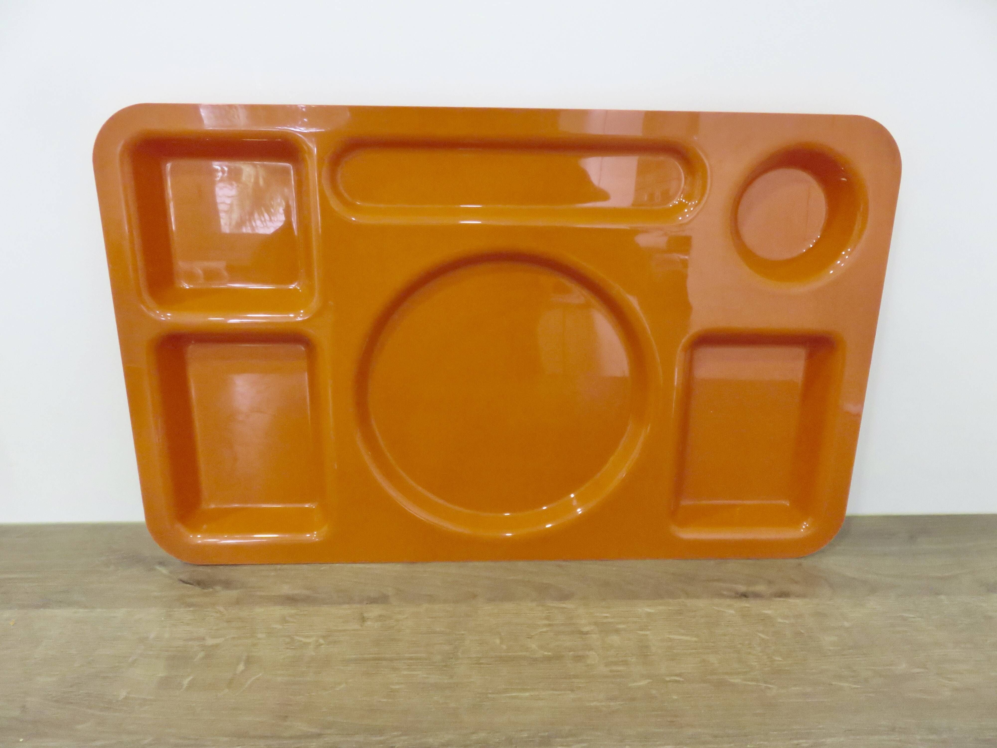 Set of 3 Guzzini trays in transparent ABS and orange ABS, 1970, vintage.