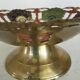 Vintage Brass Pedestal Bowl: Floral Motif, Red Blue Green Painted