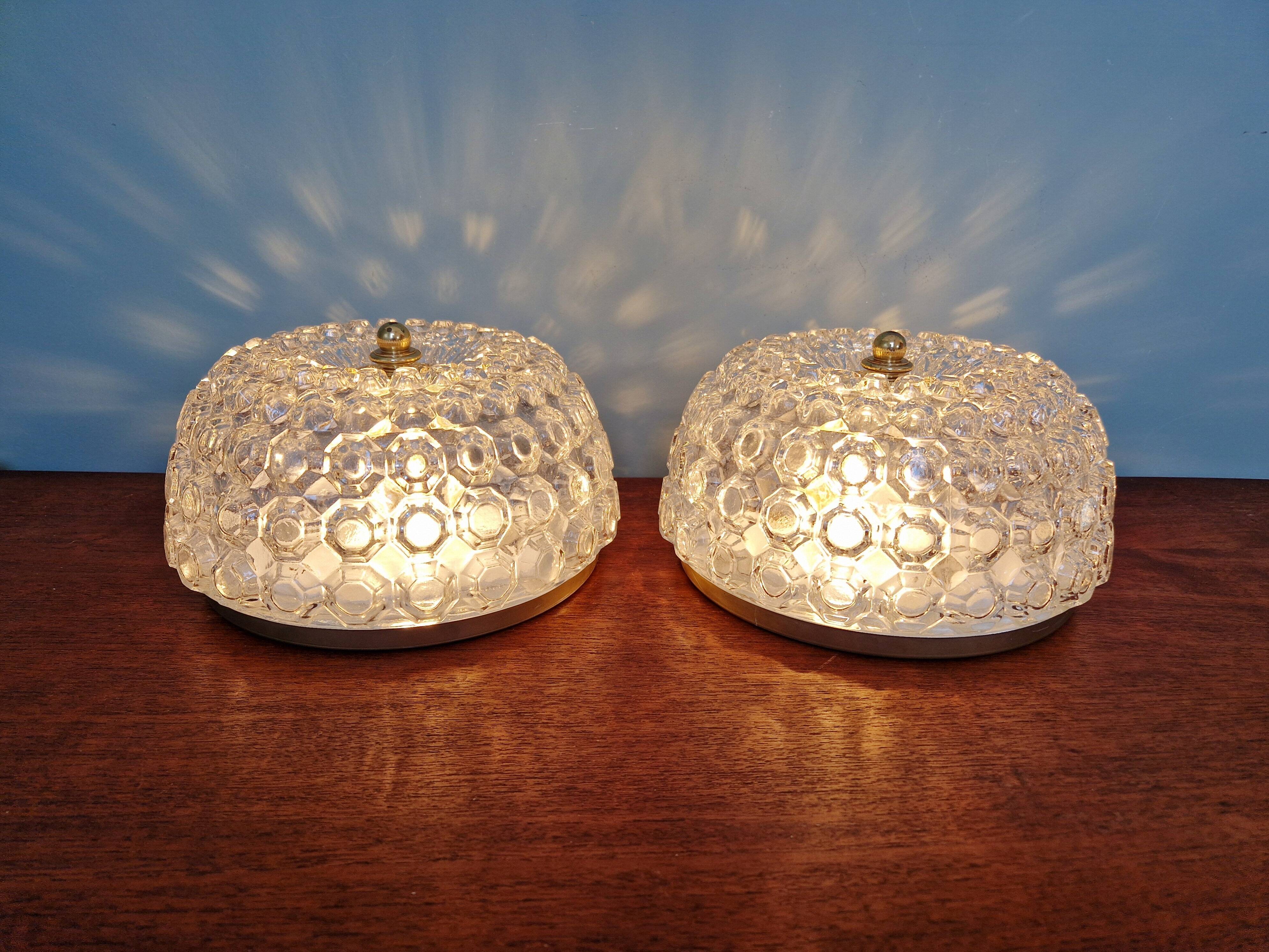 Pair of transparent honeycomb glass ceiling lights, Limburg, 1970