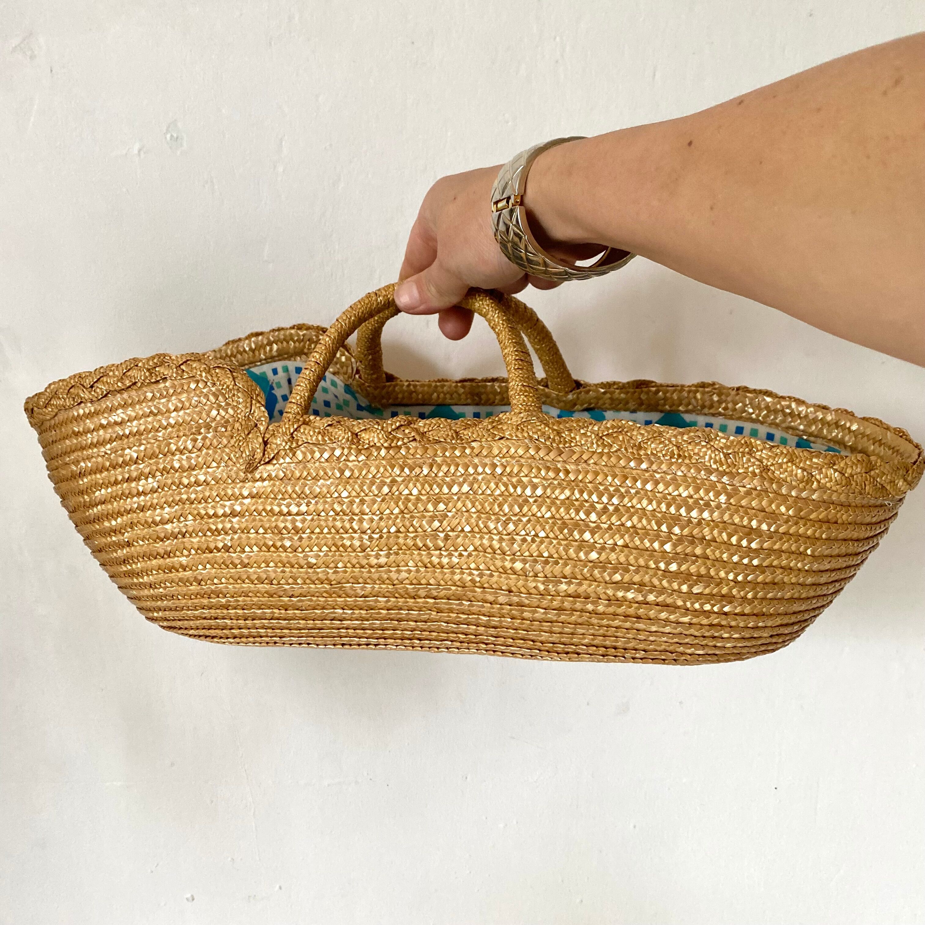 Vintage basket for straw doll and fabric
