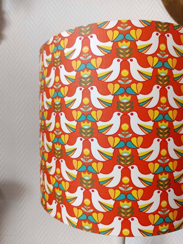 Lampe tulipe, abat-jour oiseaux orange, 1970