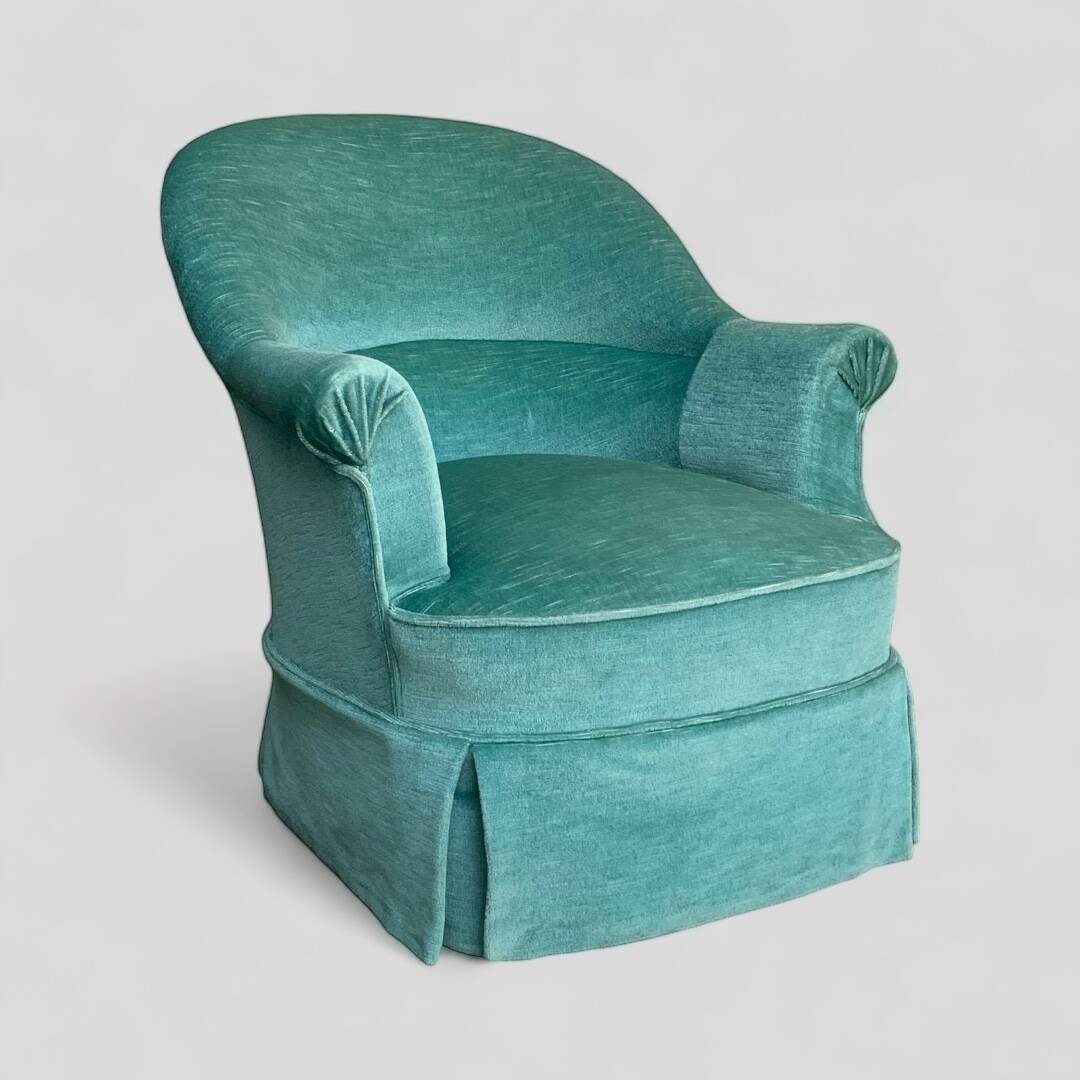 Pair of toad armchairs in water green velvet, 1970