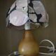 Pear-shaped wooden lamp and its fabric lampshade