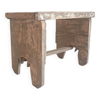 Rustic Weathered Wood Farm Stool/ Accent Table, Spain,  Early 20th-C