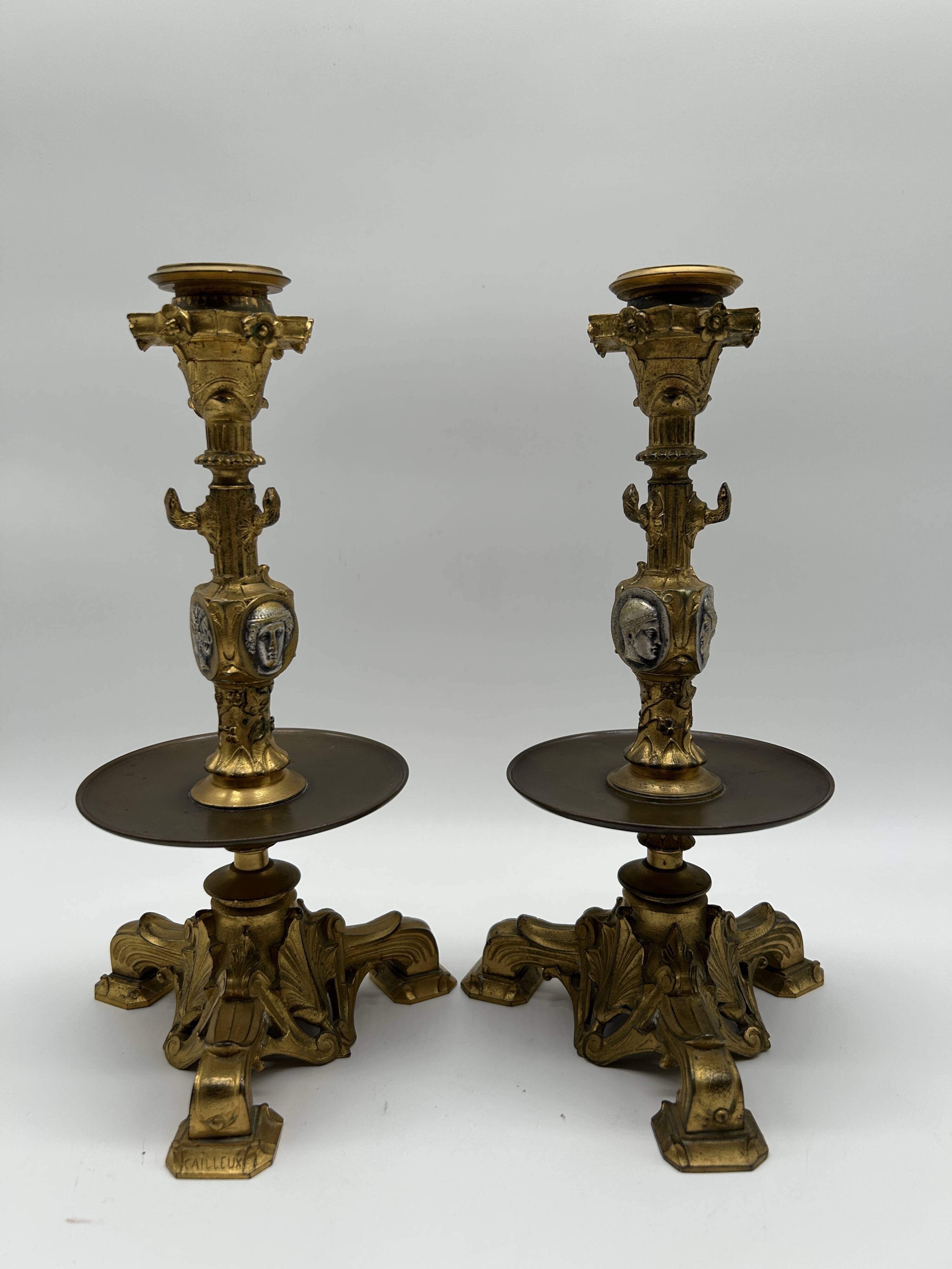 Pair of gilt bronze candlesticks by Cailleux - Barbedienne