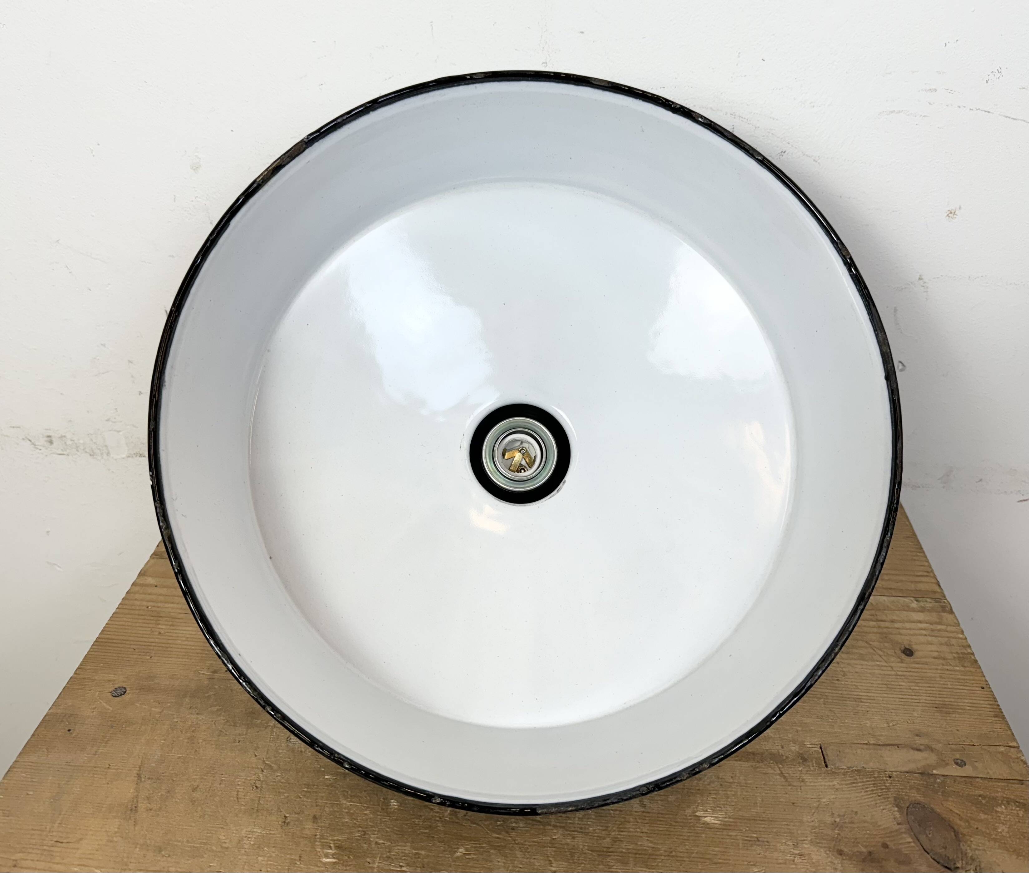 Industrial Grey Enamel Factory Pendant Lamp, 1960s