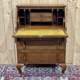 English donkey desk in oak and leather top, 1950s
