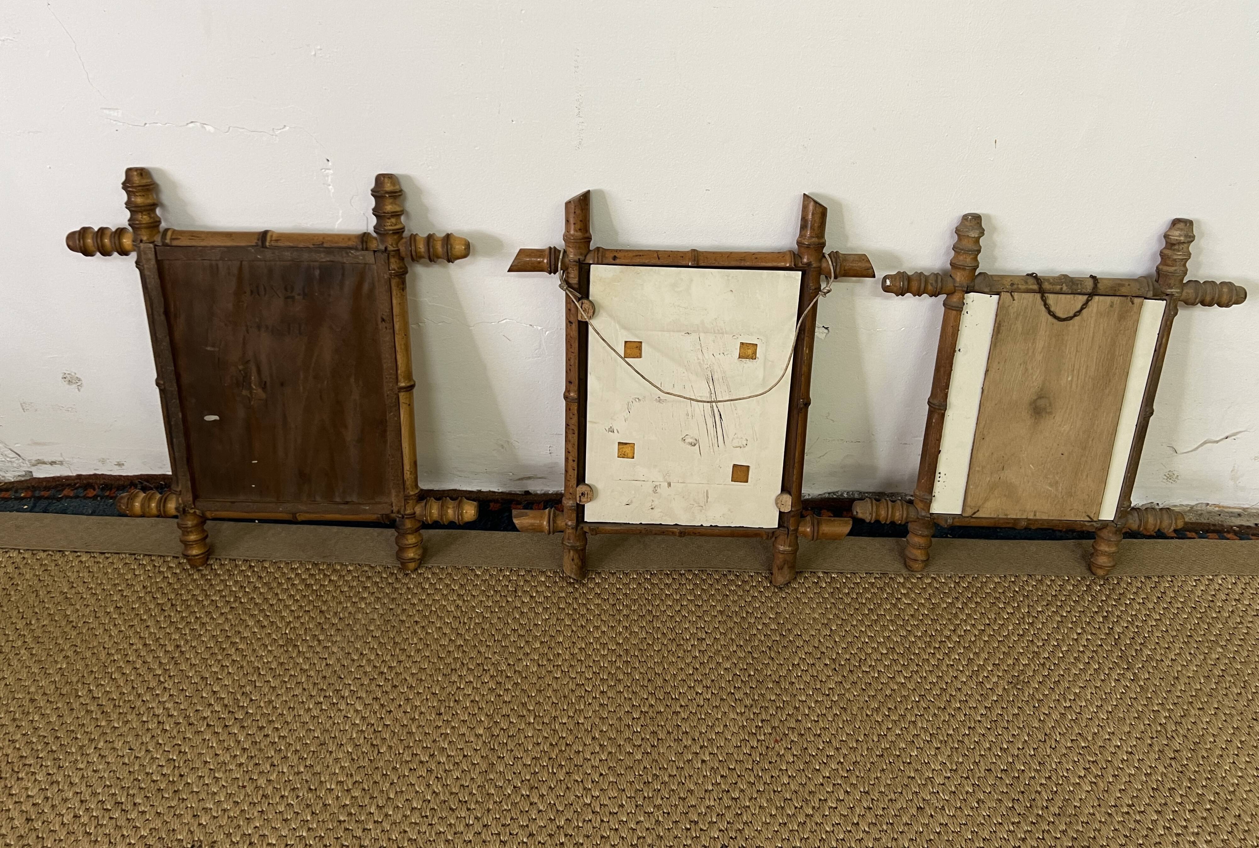 Suite of three antique mirrors in bamboo and rattan