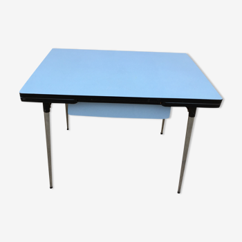 Table vintage en Formica de couleur bleue