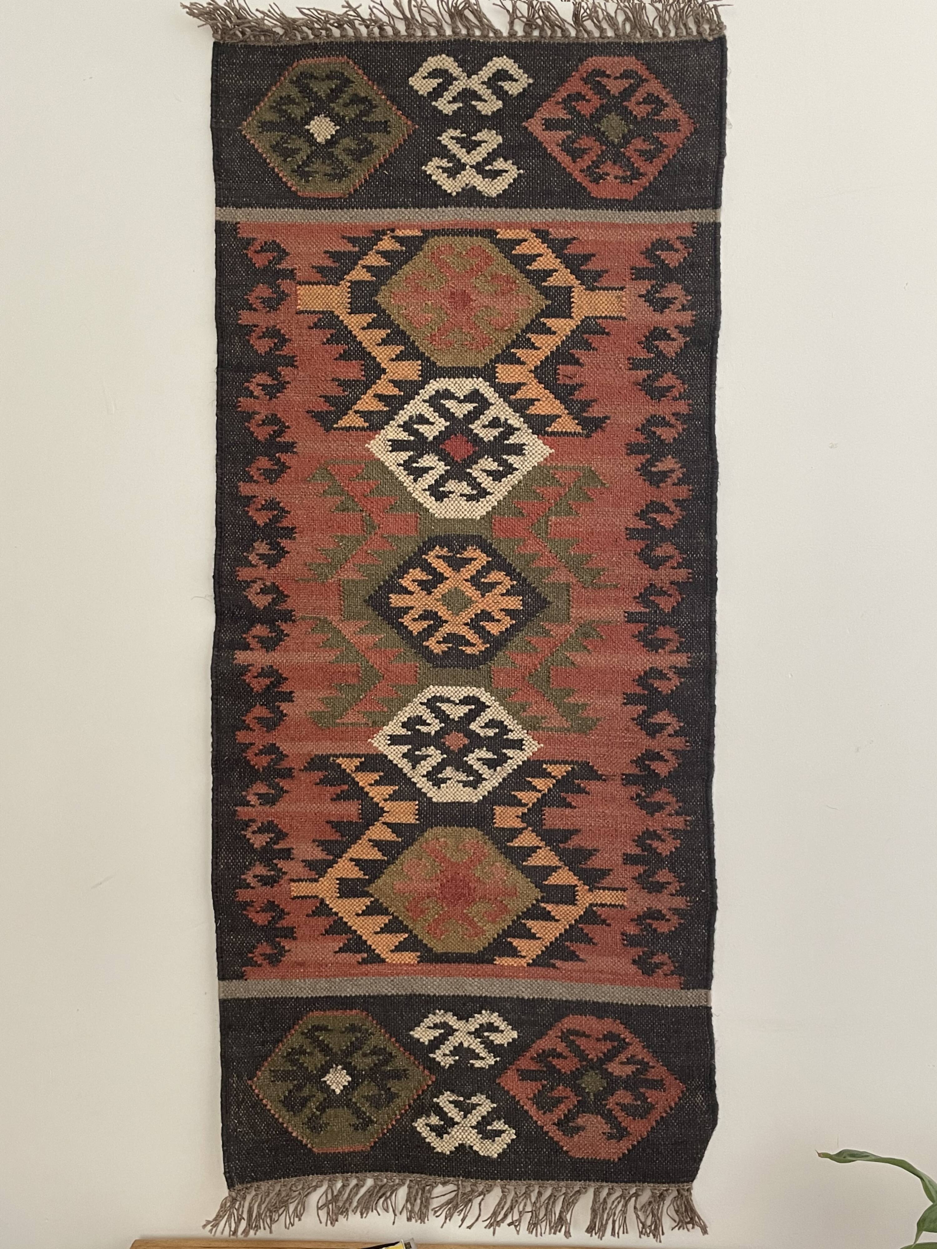 Jute and wool handwoven kilim runner