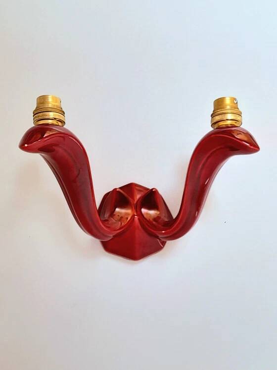 Red Art Deco ceramic wall light