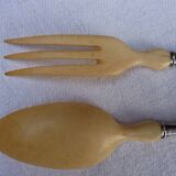 Cutlery with salad in filled silver (minerva hallmark) and ivory, late nineteenth