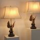 Pair of large Belgian brass carved eagle table lamps