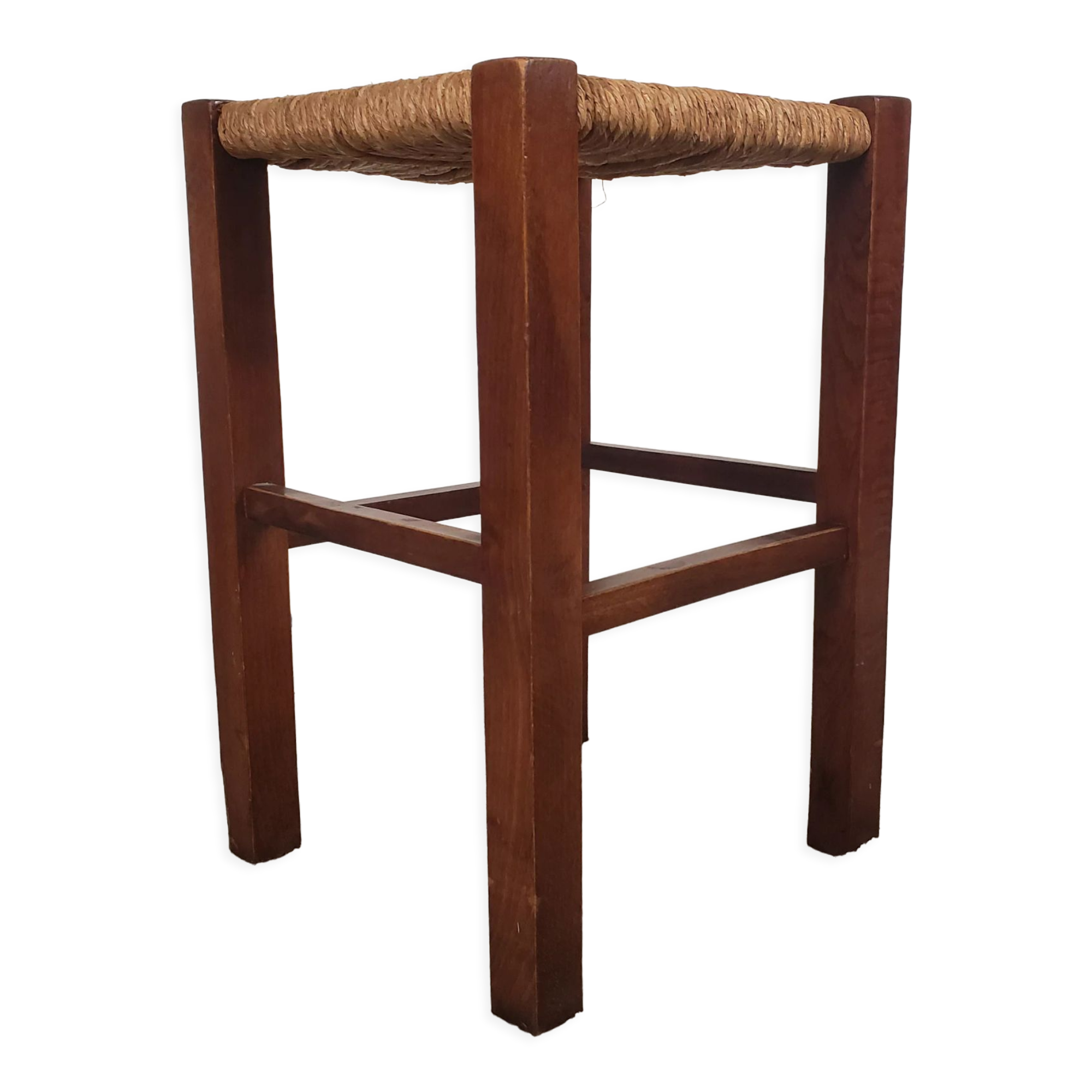 Wooden and straw stool