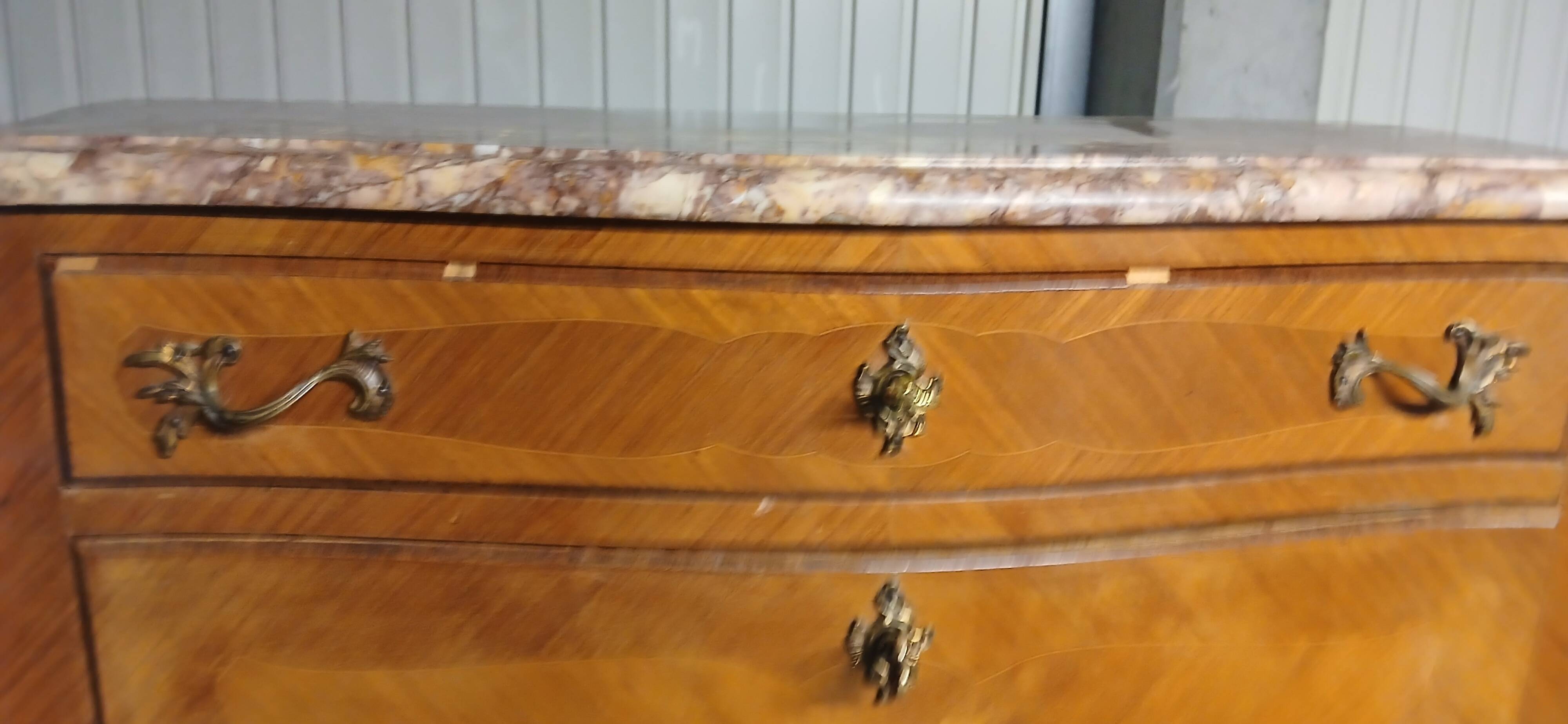 Rosewood secretary desk with floral decoration and marble top