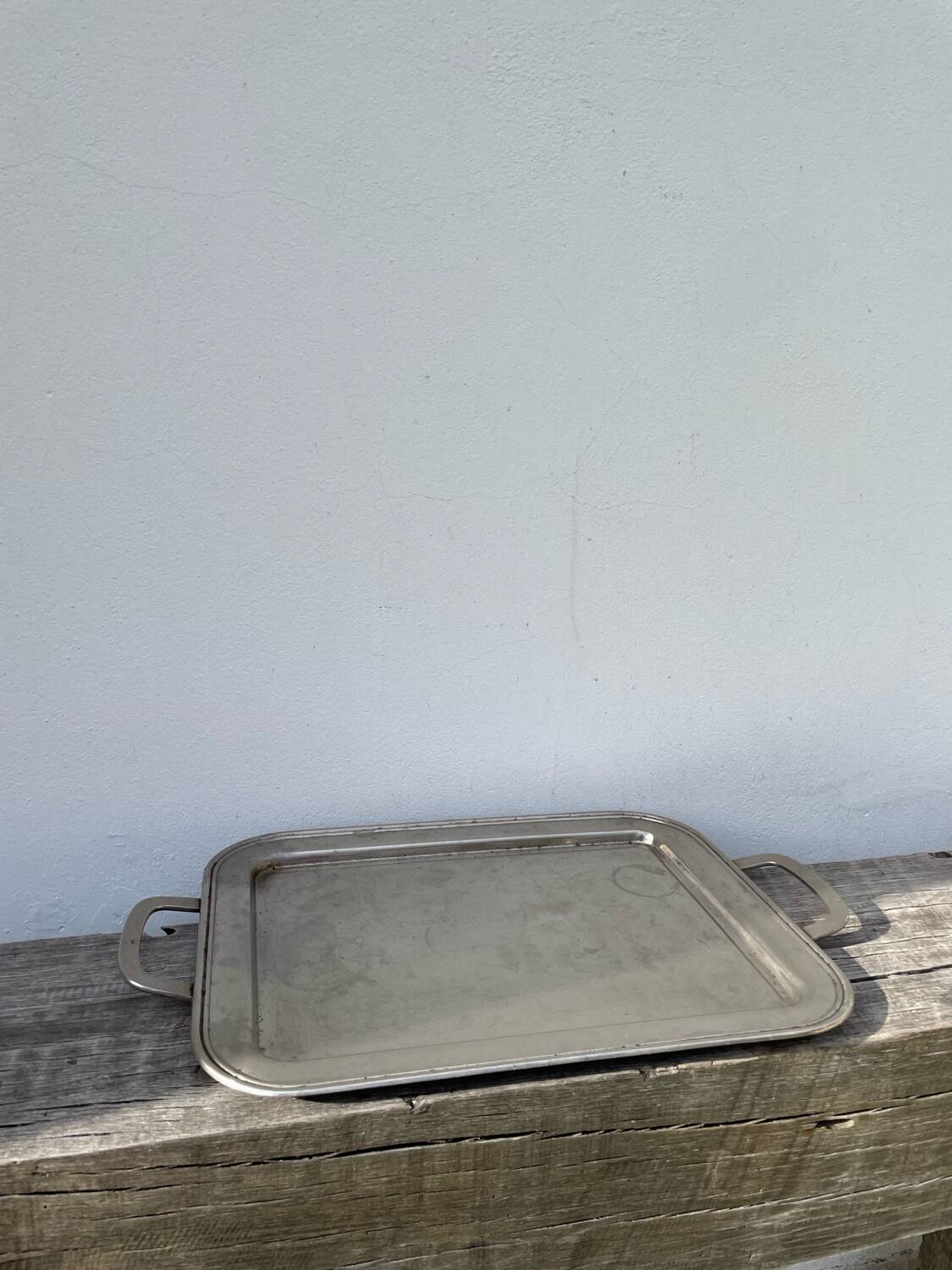 Rectangular silver metal tray