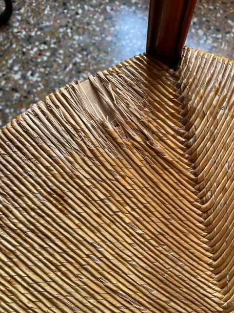 Artisanal Provencal table wrought iron base 4 chairs wreath and two armchairs gerbe Rochebobois