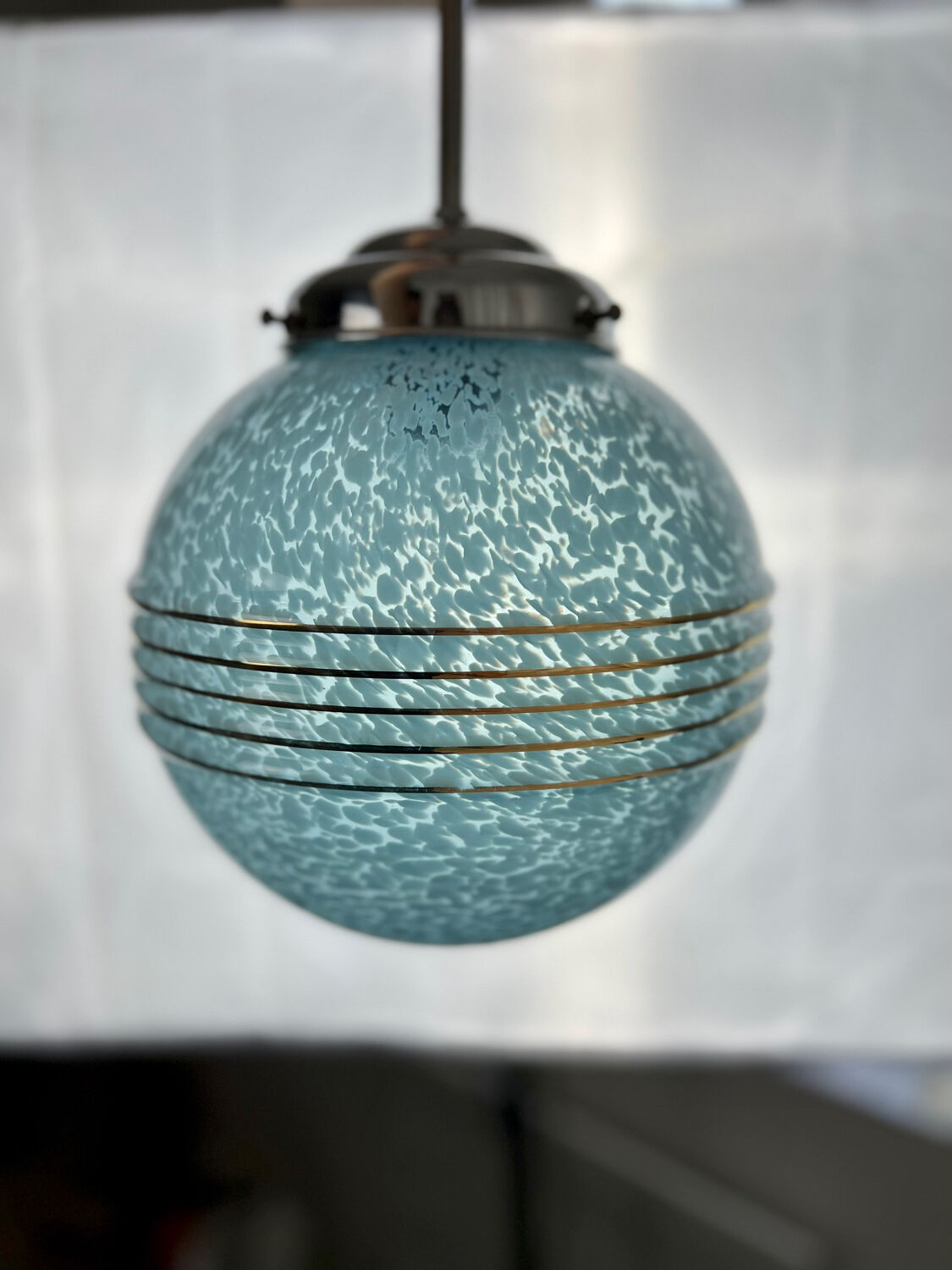 Clichy blue glass globe chandelier 1950 - 1960