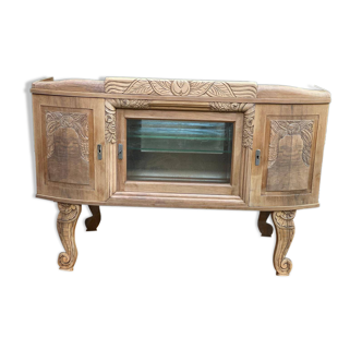 Vitrine vaisselier vintage en bois massif art déco 1940