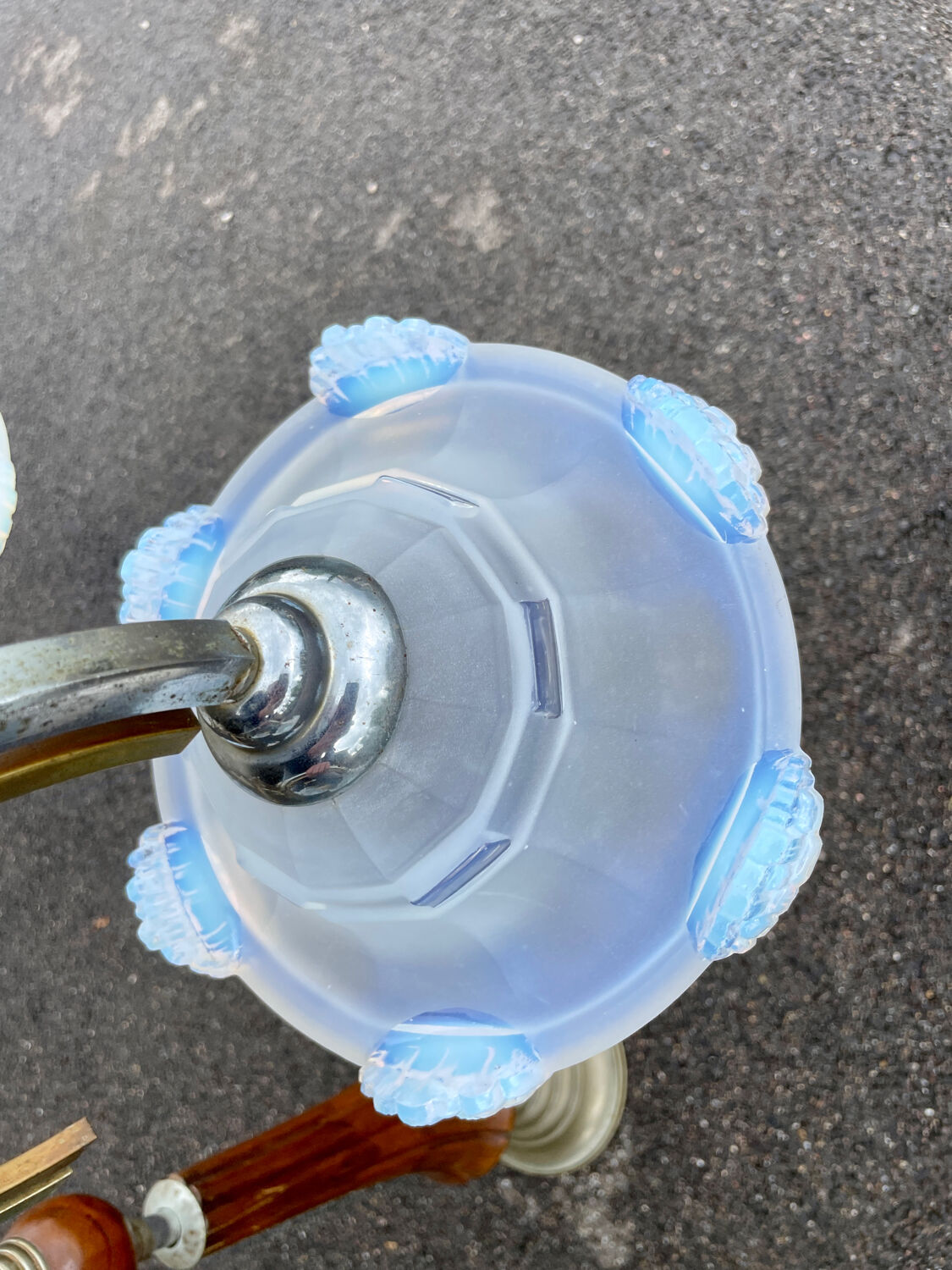 Chandelier 6 arms art deco by Ezan Petitot in opalescent glass