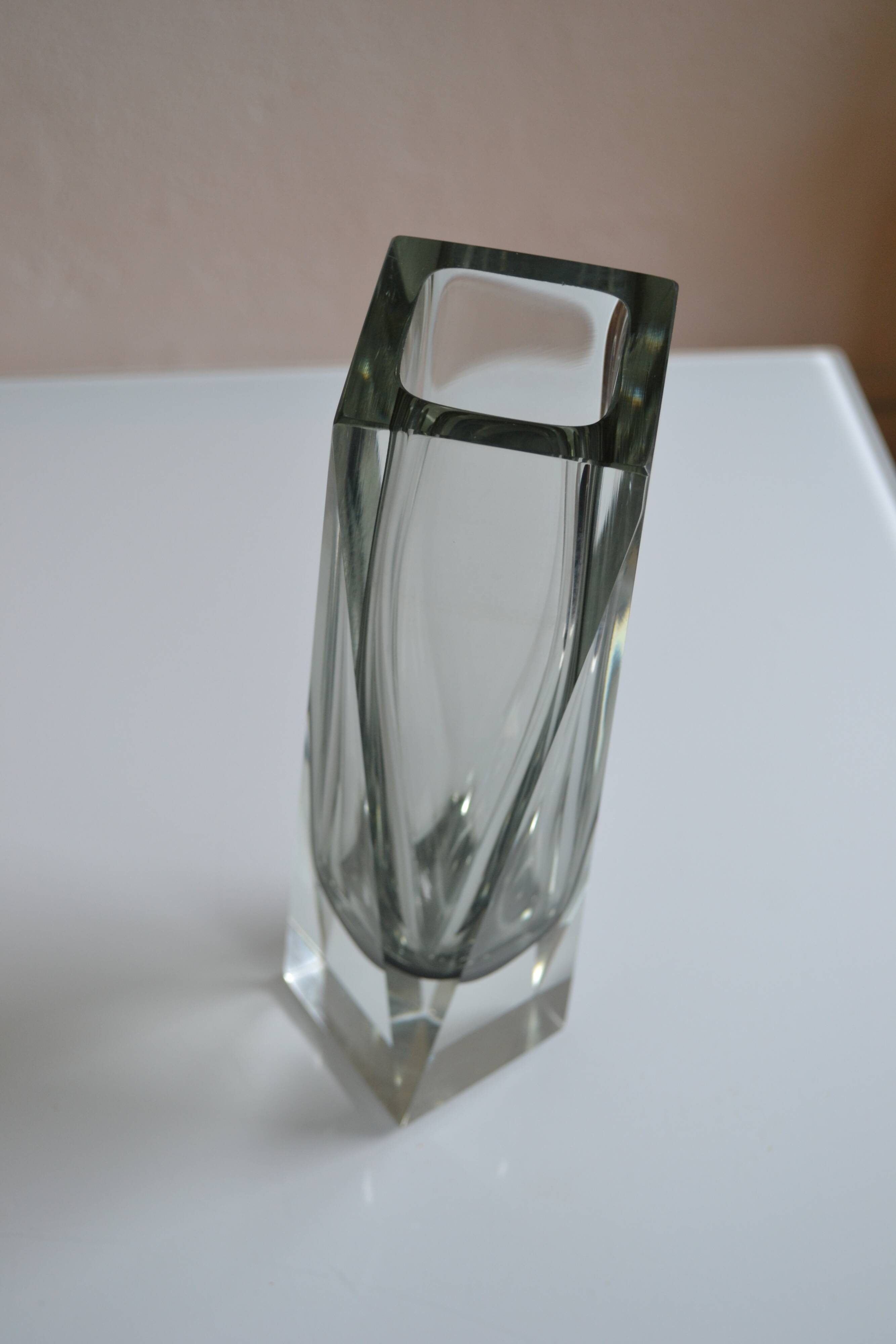 Murano Sommerso Vase Gray Blue 30 cm Vintage 1970