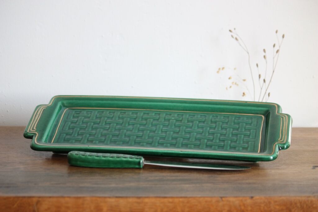 Green and gold ceramic dish